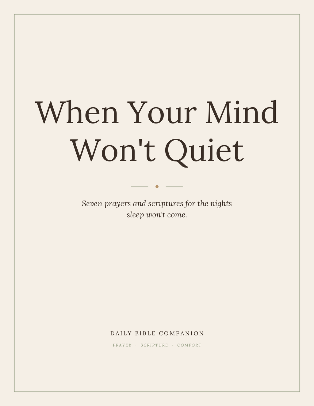 Cover of When Your Mind Won’t Quiet, a free nighttime prayer guide from Daily Bible Companion for peace, comfort, anxious thoughts, and restful sleep.